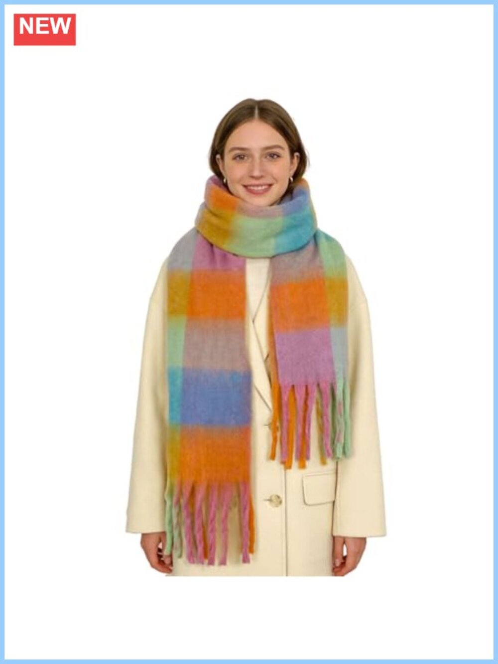 Chunky Plaid Blanket Scarf Oversized Acrylic Winter Wrap